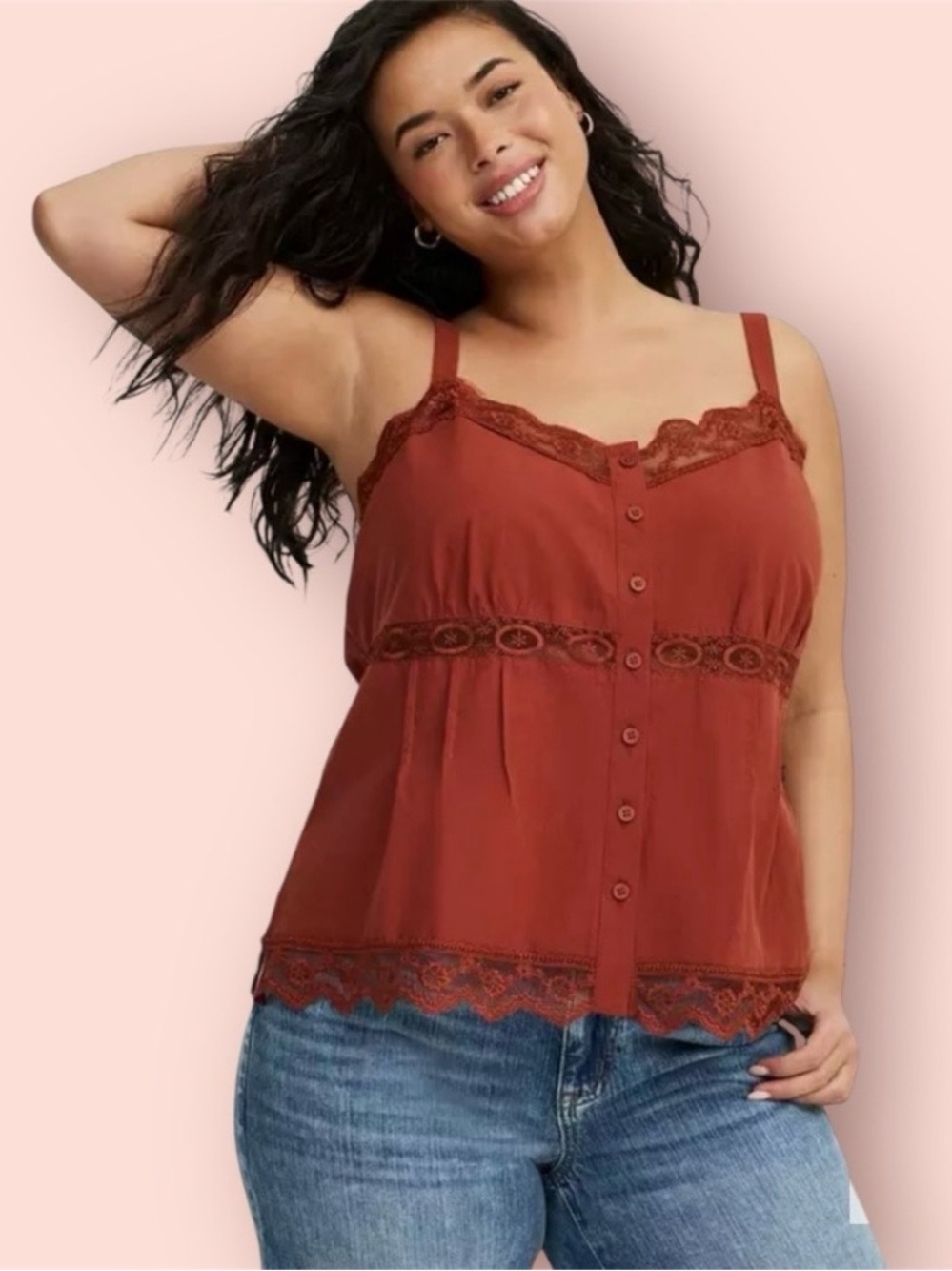 Lace-Trim Button Front Tank Top - Picture 8 of 8